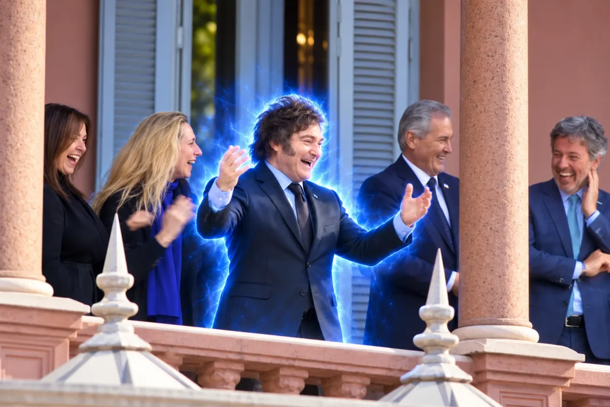 Milei salió al balcón de la Casa Rosada a «farmear aura» e hizo el «six seven»